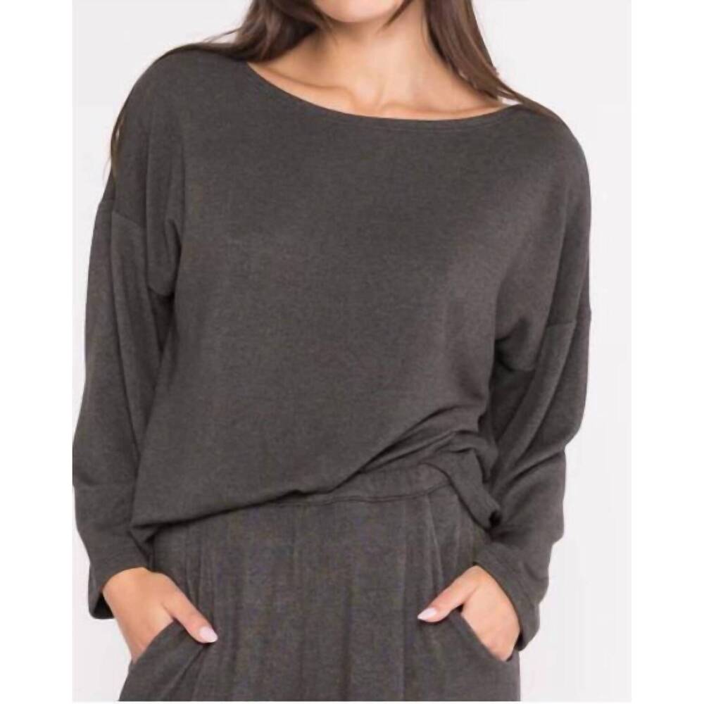 NEW RIPLEY RADER sweater-knit boat neck top in charcoal